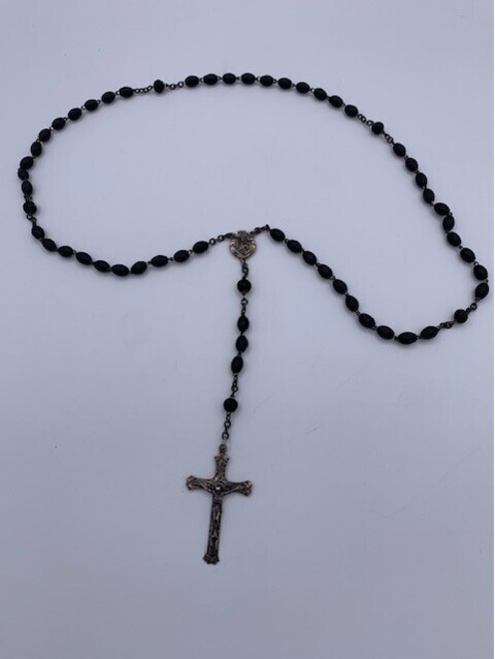 Sterling Chapel Vintage Beaded Rosary Chain With Jesus On Cross 24"